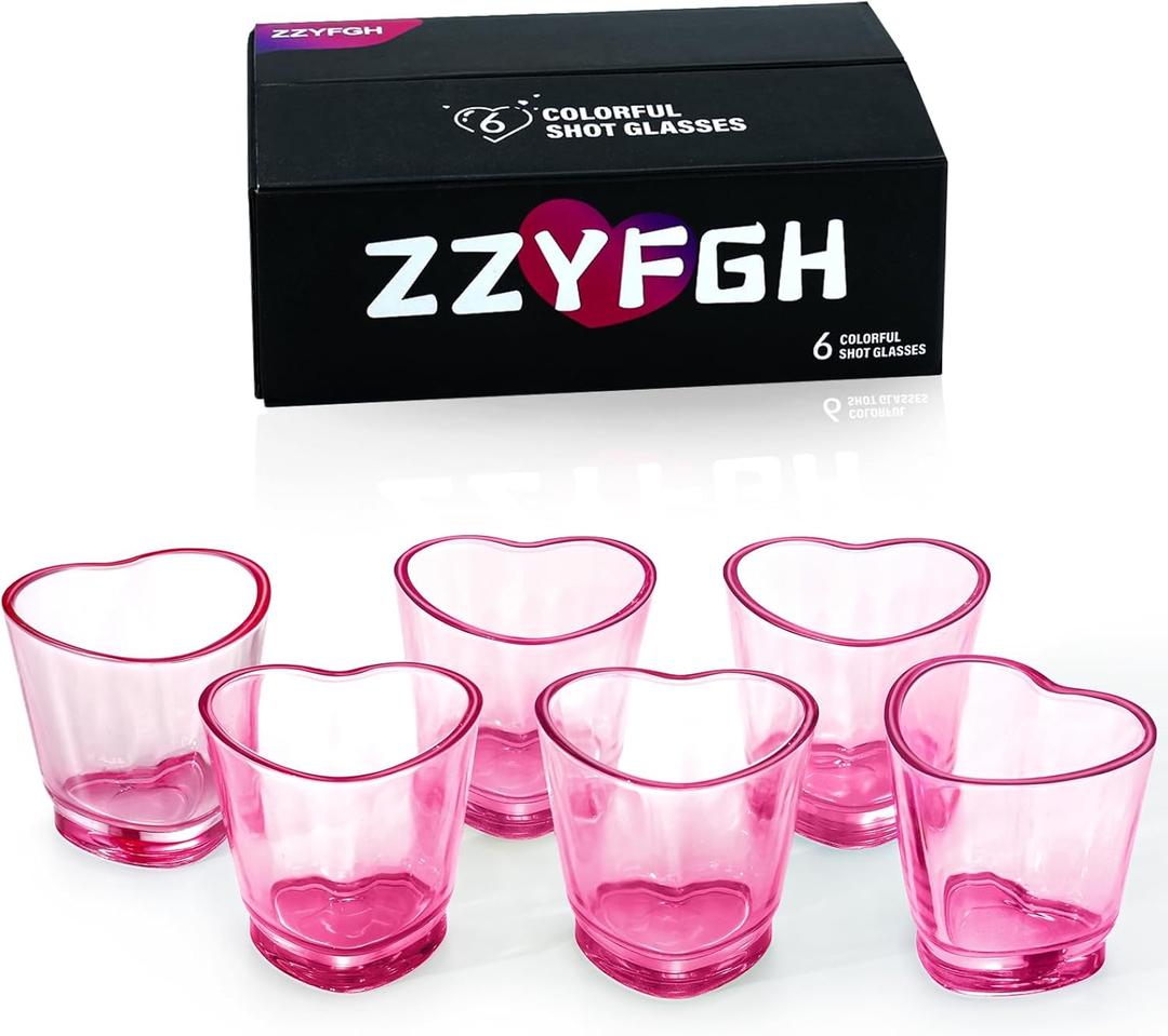 ZZYFGH 6 Pack Pink Shot Glasses Set, Heart Shaped Shot Glasses Set 1.5 oz Shot Glass with Heavy Base, Shot Glasses for Whiskey, Tequila, Vodka, Spirits & Liquors