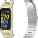 Wearlizer Compatible with Fitbit Charge 6/Charge 5 Bands for Women Men, Classic Stainless Steel Ultra-Thin Lightweight Replacement Straps Charge 6/Charge 5 Bands