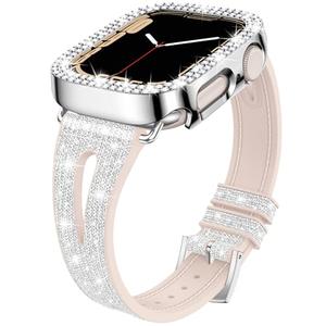 Goton for Apple Watch Series 9/8/7 41mm Bling Silicone Band with Lightweight Glitter Bumper Case, Soft & Breathable Thin Strap + Cover for Women