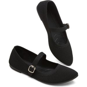 BABUDOG Mesh Ballet Flats for Women,Women's Mary Jane Flats with Buckle Strap,Black Nude Foldable Flats Shoes for Women,Comfortable Dress Shoes, Size 5