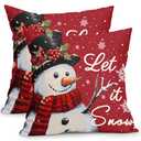 ABSOP Red Christmas Pillow Covers 18x18 Inch Snowman Pattern Decorative Throw Pillows Set of 2 Xmas Snowflake Pillowcases Winter Holiday Pillow Cases for Bedroom Sofa Couch Home Decor