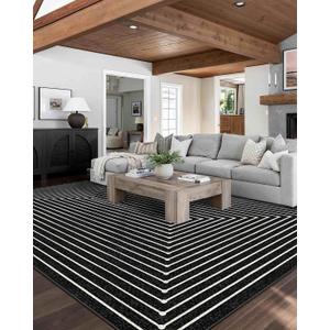 Latte&Fog 9x12 Area Rug for Living Room, Extra Large Black Modern Abstract Washable Rugs, Boho Non Slip Low Pile Carpet for Indoor Bedroom Dining Room, Office, Dorm, Classroom and Farmhouse
