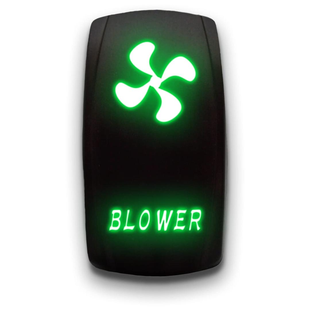 Blower - Green - Laser Etched Toggle Switch 20A 12V - Vertical Rocker Switch 5-Pin DPST