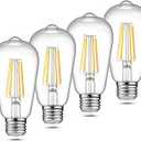 Ascher Vintage LED Edison Bulbs 6W, Equivalent 60W Incandescent, Non-Dimmable, Warm White 2700K, ST58 Antique LED Filament Bulbs with 80+ CRI, E26 Medium Base, Clear Glass, 6-Packs