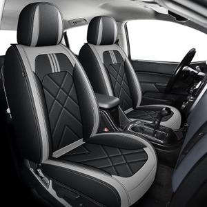 AOMSAZTO Seat Covers Custom Fit for 2015-2024 2025 2026 Chevrolet Chevy Colorado Crew Cab Z71 LT ZR2 Breathable Leather Truck Car Front Seat Covers (Black&Grey)