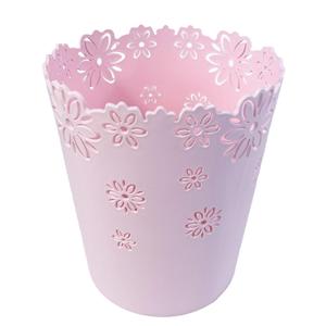 Wastebasket, Hollow Flower Shape Plastic Lidless Wastepaper Baskets Trash Can (Pink, Large)