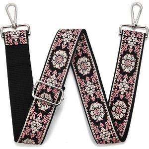 Purse Strap Adjustable Replacement Crossbody Bag Strap Retro Jacquard Embroidery Shoulder Straps for Canvas Bag (Silver Hardware-retro Flower-607)