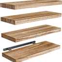 AMADA HOMEFURNISHING Floating Shelves, Paulownia Wood Wall Shelves for Living Room/Bedroom/Kitchen/Home Office, Wood Floating Shelf for Home Storage & Organization Set of 4 15.75" L x 5.91" W x 0.98"H