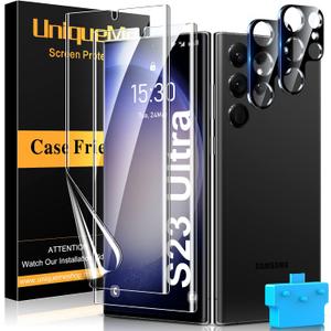 UniqueMe [2+2+1Pack] Compatible for Samsung Galaxy S23 Ultra 6.8 inch Screen Protector Flexible TPU, Camera Lens Protector with Installation Frame, 24h Scratch Self-Healing (Transparent)
