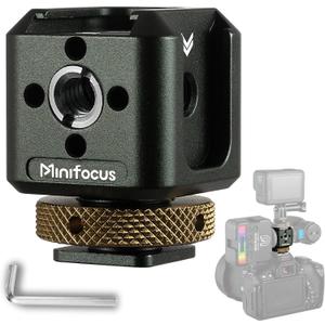 MINIFOCUS Camera Hot Shoe Extension Bracket with Quadruple Cold Shoe Mounts Adapter for Microphone LED Video Light, Aluminum Shoe Mount Holder with 1/4''&3/8'' Thread Hole and Arri-locating Hole