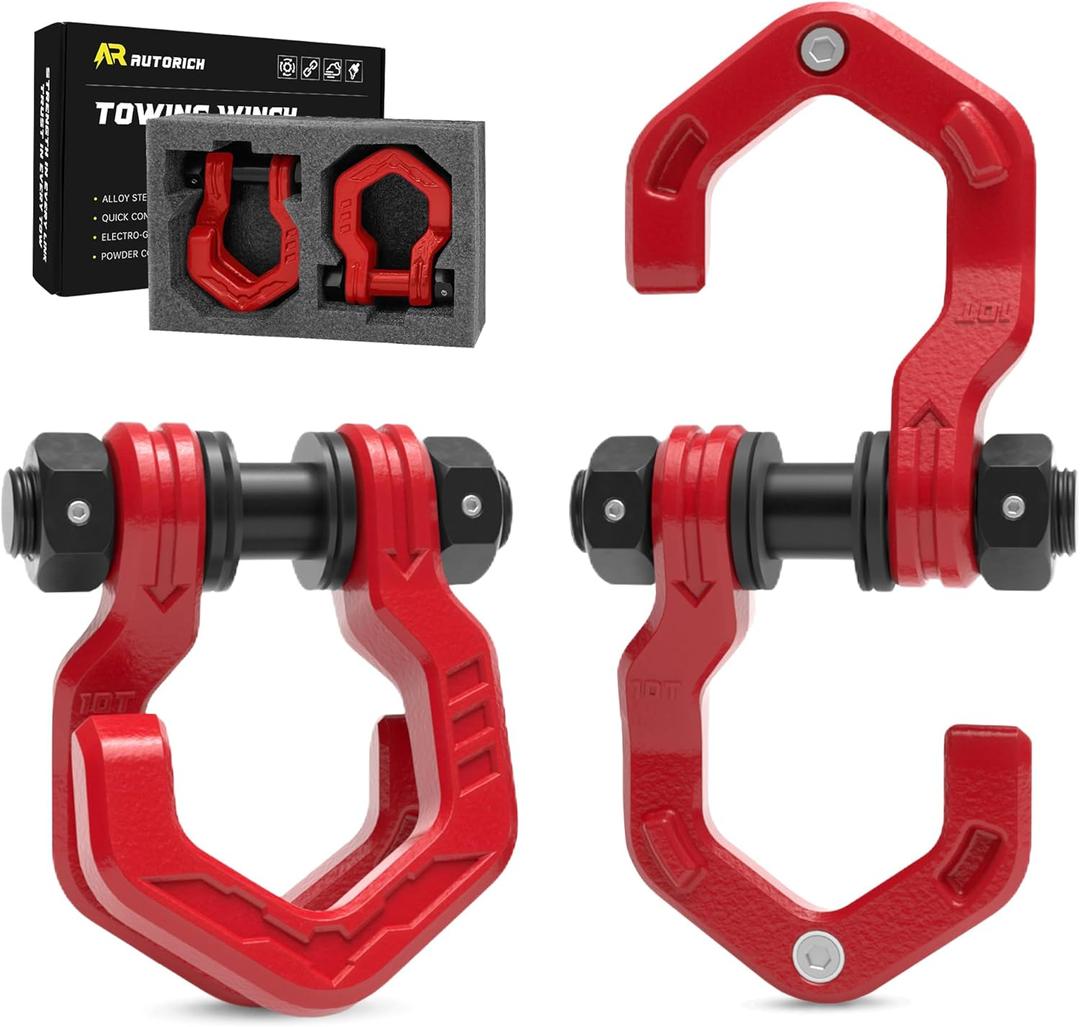 D Ring Shackles, 3/4" Separate Shackles with 7/8" Pin, Heavy Duty Recovery Shackle 57320lbs Break Strength, 4x4 Off-Road Recovery Towing Winch Shackles for Trucks, Red Red 2-Pack