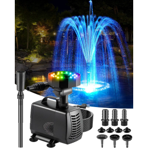 Submersible Pump RGB Pond Filter System Kits,3-in-1 Pond Filter Fountain with Colorful Lights,550GPH Pond Filter Box,Multi-layer Filtration, Applicable to Garden Pond,Fish Tank,Water Feature
