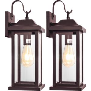 2-Pack 17 Inch Large Bronze Outdoor Light Fixtures, Exterior Vintage Outdoor Wall Sconces IP65 Waterproof Anti-Rust, Porch Lights with Clear Glass Outside Rustic Wall Lanterns E26 Bulb Base