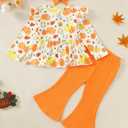 Toddler Baby Girl Clothes Fall/Winter Girls Outfits Ruffle Long Sleeve Tops Floral Flared Pants Girls' Clothing Sets (Orange)