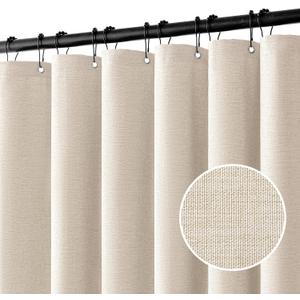 MIULEE Extra Long Linen Shower Curtain 90 Inches Long with 12 Metal Hooks Washable Beige Fabric Shower Curtain Set Waterproof Neutral Thick Cloth Shower Curtains for Bathroom Hotel Bathtub, Cream