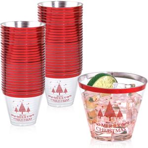WELLIFE 60Pcs Christmas Party Cups, 9oz Merry christmas Cups, Christmas Disposable Plastic Cups for Daily Use, Holiday Party Supplies
