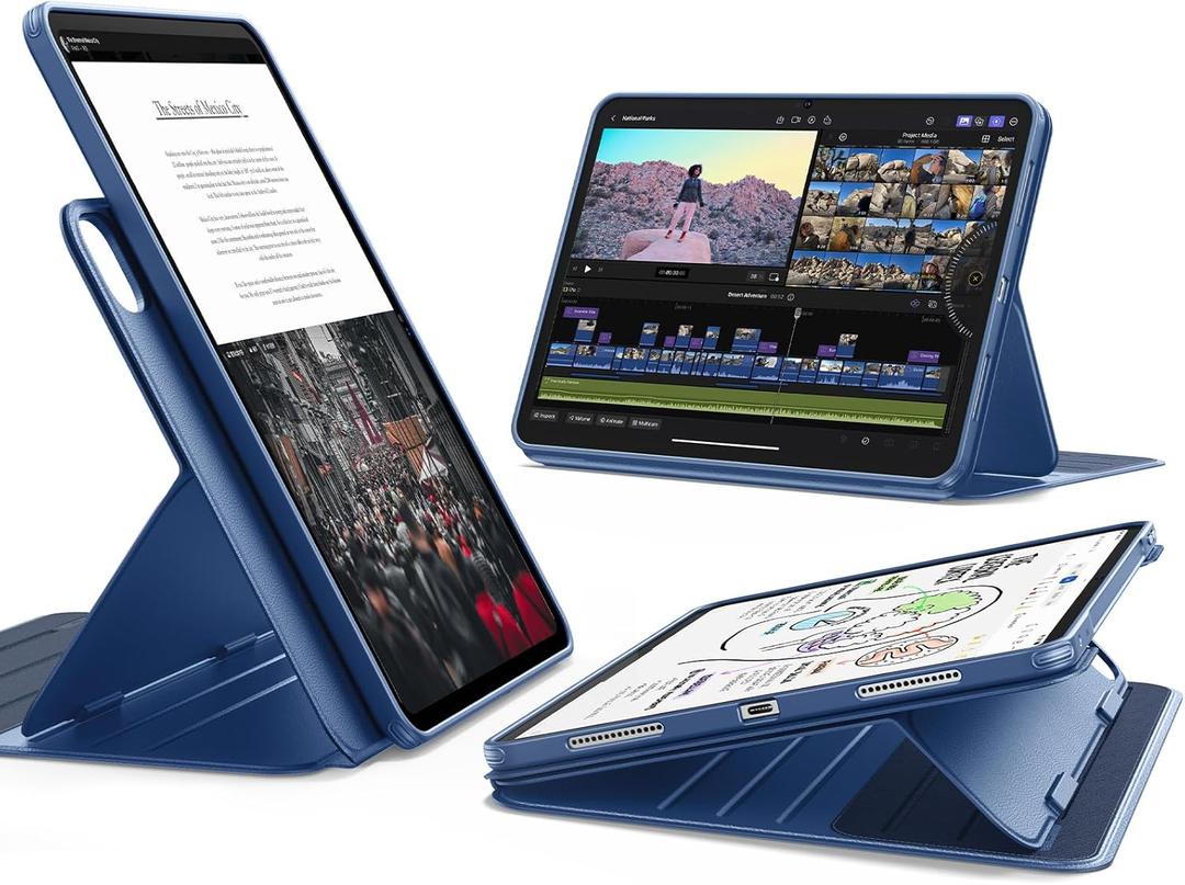 ESR for iPad Pro 11 Inch Case (M5/M4) 2025/2024, Rotating Case with Removable Magnetic Cover, Adjustable Portrait/Landscape Stand, 9 Standing Angles, Shift Series, Blue