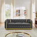 KEIKI 85" Luxury Oversized Velvet Chesterfield Sofa with 2 Pillow & Gold Stainless Decoration, Italian Modern Style 3-Seater Button Tufted Couch with Rolled Arms, Easy Assembly, for Living Room, Gray