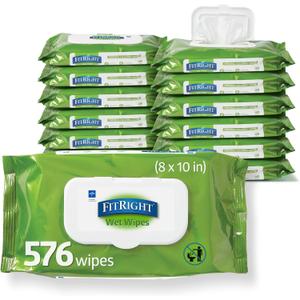 Medline FitRight Aloe Personal Cleansing Cloth Wipes, Scented, 576 Count, 8 x 12 inch Adult Large Incontinence Wipes