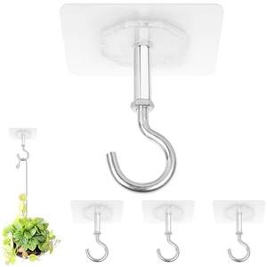 Adhesive Ceiling Hooks, 3 Pack 30lbs Super Heavy Duty for Hanging Plants, Strong No Drill Outdoor Sticky Ceiling Hanger, Stick On Hooks for Lights,Wind Chimes,Lantern