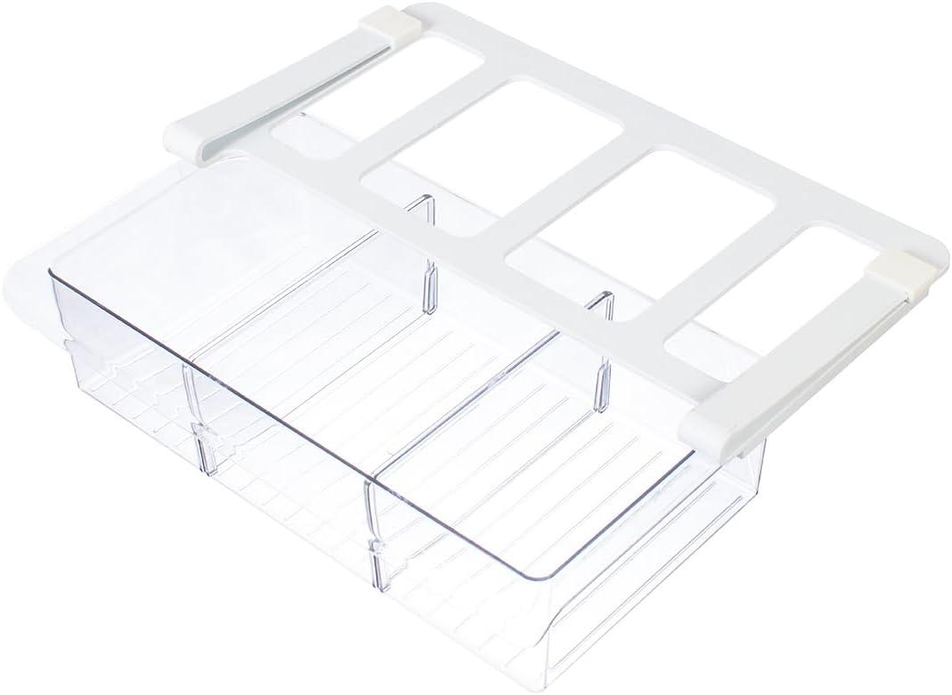 Glad Pull Out Fridge Drawer Organizer - Clip-On Under Shelf Refrigerator & Pantry Storage Bin with 3 Compartments for Fruit, Vegetables, and Deli Meat Drawer - BPA Free Clear Plastic, 3-Section Under Shelf Drawer