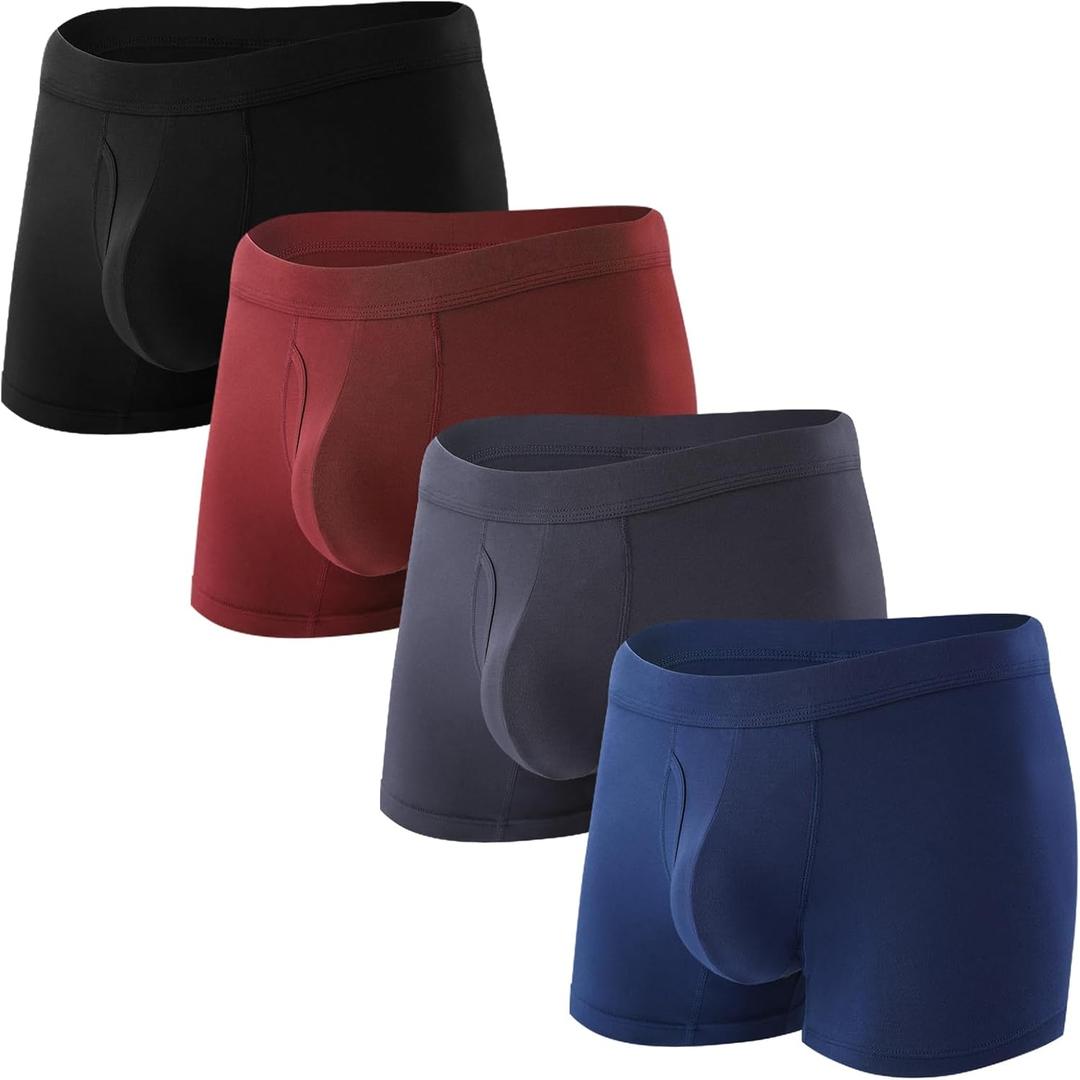 BAMBOO COOL Mens Underwear Trunks for Man Soft Waistband Open-fly Support Briefs(3 or 4 pack) (Large, 04-gray, Black, Red, Blue)