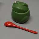 OTOTO NEW Lily Salt Cellar with Lid and Spoon - 6 oz Frog Salt Containers for Countertop, Ceramic Salt Holder with Lid for Sugar, Frog Stuff, White Elephant Gifts, Cute Gifts Accessories - Green