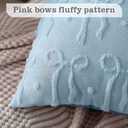 Mixweer Blue Bow Throw Pillow Covers 18x18 Set of 2 Coquette Decorative Pillow Covers Soft Plush Faux Wool Aesthetic Pillowcases Preppy Room Decor for Bed Sofa Couch Living Room