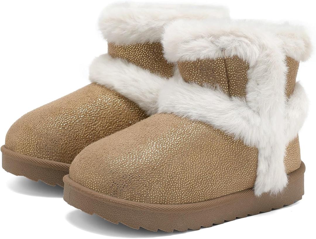 Cubufly Toddler Little Girls Boots Warm Winter Kids Ankle Fur Lined Snow Shoes Non-Slip (Brown, 9)
