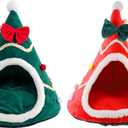 Christmas Tree Cat Bed for Indoor Cats House Tent with Detachable Pillow Xmas Cave Beds for Pets Cats and Dogs (Green,  Red) 2 Pack
