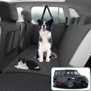 Bilisin Dog Car Seat Cover for Back Seat with Storage Pocket Compatible with Jeep Wrangler 2019-2024 Soft Bottom Hammock for Oxford Fabric Dog Car Seat Cover Protector Interior Accessories (Black)