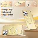 Compatible with iPhone 16 Pro Max Case with Invisible Magnetic Stand, Compatible with Mag-Safe Luxury Phone Case for iPhone 16 Pro Max [Plating Gold Edge & Leather Inlay], Gold