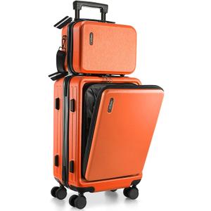 22 Inch Carry On Luggage 22x14x9 Airline Approved, Carry On Suitcase with Wheels, Hard-shell Carry-on Luggage, Durable Luggage Carry-On, Orange Small Suitcase with Cosmetic CaseBag