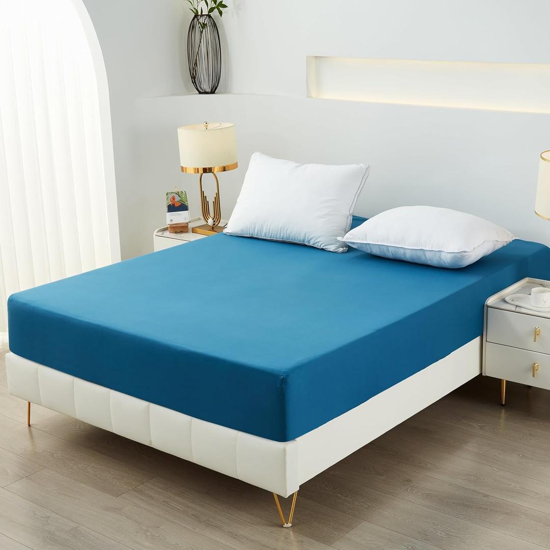 Bedding Full Fitted Sheet,Deep Pocket,Soft Microfiber,Shrinkage and Fade Resistant,Easy Care,1 Fitted Sheet Only,Denim Blue