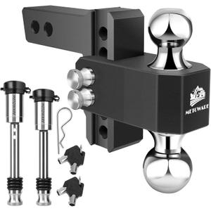 METOWARE Adjustable Trailer Hitch - Aluminum Tow Hitch Fits 2-Inch Receiver - Heavy Duty Drop Hitch with 4-Inch Drop/Rise for Truck (12,500 LBS GTW), Double Stainless Steel Locks & Hitch Pin (Black)