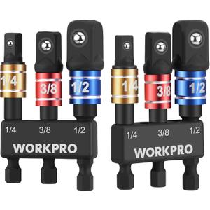 WORKPRO Impact Grade Socket Adapter Set, 1/4", 3/8", & 1/2" Drive, Extension Driver Bit With Holder, for Power Drill to High Torque Impact Wrench, 6PCS