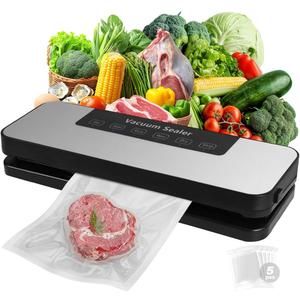 Vacuum Sealer Machine Food Vacuum Savers Kit with 20s Fast Seal for Dry & Moist Food, LED Display, with 5 BPA-Free Reusable Vacuum Bags for Sous Vide & Food Preservation