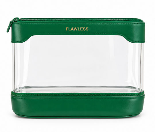 2pcs Flawles clear cosmetic bag, perfect for travel and easy organization of makeup, skincare, and beauty essentials