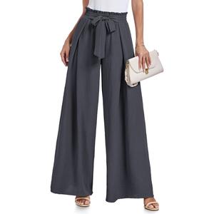 Lepunuo Wide Leg Pants for Women High Waisted Palazzo Pants Work Casual Flowy Tie Knot Trousers with Pockets , Size L
