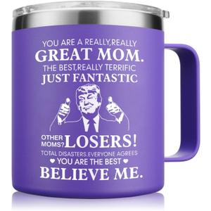 NOWWISH Christmas Gifts for Mom from Daughter Son, 14oz Great Mom Coffee Mug, Cool Birthday Stocking Stuffer for Women Wife Grandma, Purple