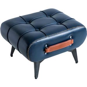 Small Footstool Ottoman - Stylish and Functional Faux Leather Footrest for Extra Seating in Living Room, Entryway, or Office, 11.8"D x 17"W x 10.4"H
