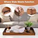 Large Ottoman Tray for Living Room and Coffee Table, Decorative Acacia Wood Serving Tray with Metal Handles for Breakfast in Bed, Dinner Food Kitchen TV (Natural, 24" x 15" x 2")