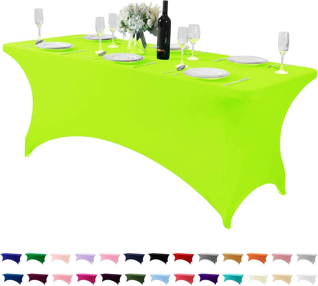 Spandex Table Cover for 6Ft or 4fT or 8ft Table Universal Fitted Stretch Tablecloth for Party, Banquet, Wedding and Events-Neon Lemon (72" x 30" (Rectangular))
