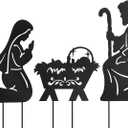 Nativity Decorative Garden Stakes Nativity Scene Metal Stakes Outdoor Nativity Scene Christmas Decoration Yard Stakes Set of 3, Black, YS-01