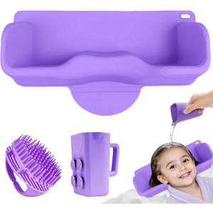 Portable Hair Washing Station Set,Silicone Hair Washing Station for Kids,ChildrenTeens,Sink or Bathtub Shampoo Buddy, Attached Shampoo Brush and Baby Bath Rinse Cup Relaxing Hair Washing (Violet)