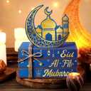 Geelin 4 Pcs Eid Mubarak Tiered Tray Decor Wooden Book Stack Signs, Blue Gold Islamic Crescent Moon Mosque Table Centerpiece for Ramadan Home Shelf Coffee Bar Mantel Decorations