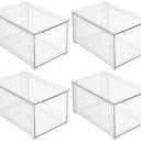 mDesign Plastic Stackable Bathroom Storage with Pull Out Bin Organizer Drawer for Cabinet, Vanity, Shelf, Cupboard, Cabinet, or Closet Organization - Lumiere Collection - 4 Pack - Clear