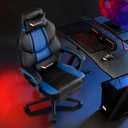 Blue Gaming Chair Big and Tall 400 lbs, Ergonomic Office Chair with Pocket Spring Cushion, Retractable Footrest, Adjustable Recliner, Heavy Duty Leather Office Chair