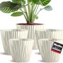 Mueller European-Made 5/1 Plant Pots 6/7.5/9.2" - Flower Pots Set with Inner Drainage for Indoor and Outdoor Use, Modern Decorative Planters for Plants, Flowers, and Herbs - Beige