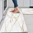 Mrcrypos Gold White Kitchen Rugs Cushioned Anti Fatigue 2 PCS Marble Kitchen Mats PVC Non Slip Waterproof Kitchen Mats for Floor Sink Laundry Office (17" W x 29" L + 17" W x 47" L, White Marble)
